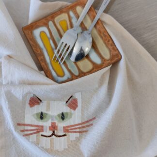 White Cat Face Kitchen Towel